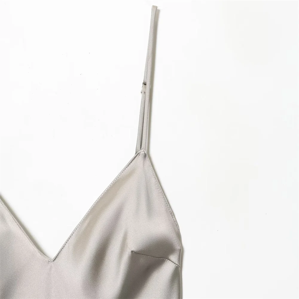 Herbst Neue Damenmode Sexy Spitze Detail Satin Textur Kleid