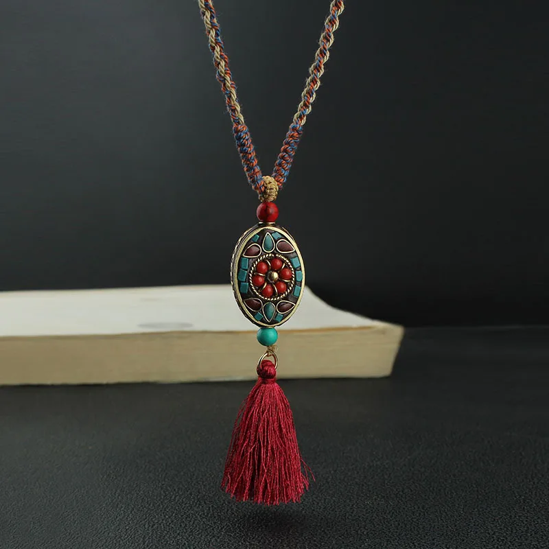 DIY accessories New Chinese ethnic style long sweater chain women's retro hand-woven Nepalese fringed pendant necklace Chinese s