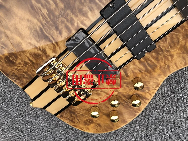 Electric Bass Guitar, 6 Strings , Top Figure, Special Solid Body, High Quality , Active Pickup,free Shipping