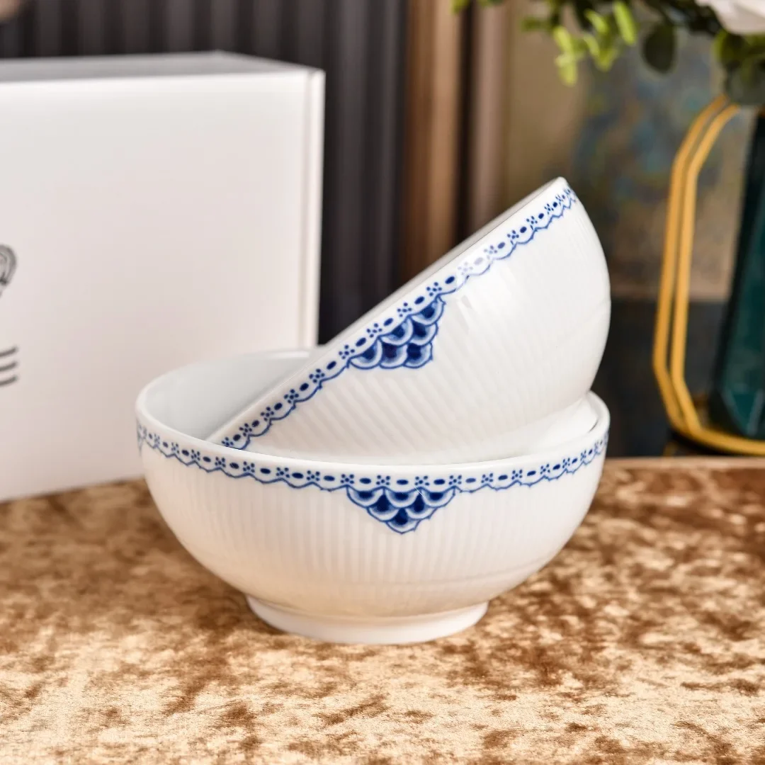French Vintage Princess Blue Relief Cup Saucer Bowl Plate Set Rice Bowl Fish Plate Oval Plate Deep Bowl For Home Dinnerware