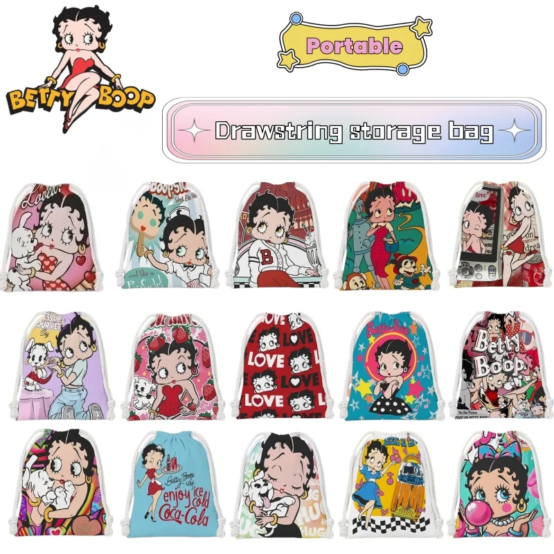 Bolsa con Cordón de Anime Miss Betty, Bolsa de Almacenamiento Multiusos, Bolsa de Aseo Portátil, Bolsa de Maquillaje, Bolsa de Almacenamiento con Cordón