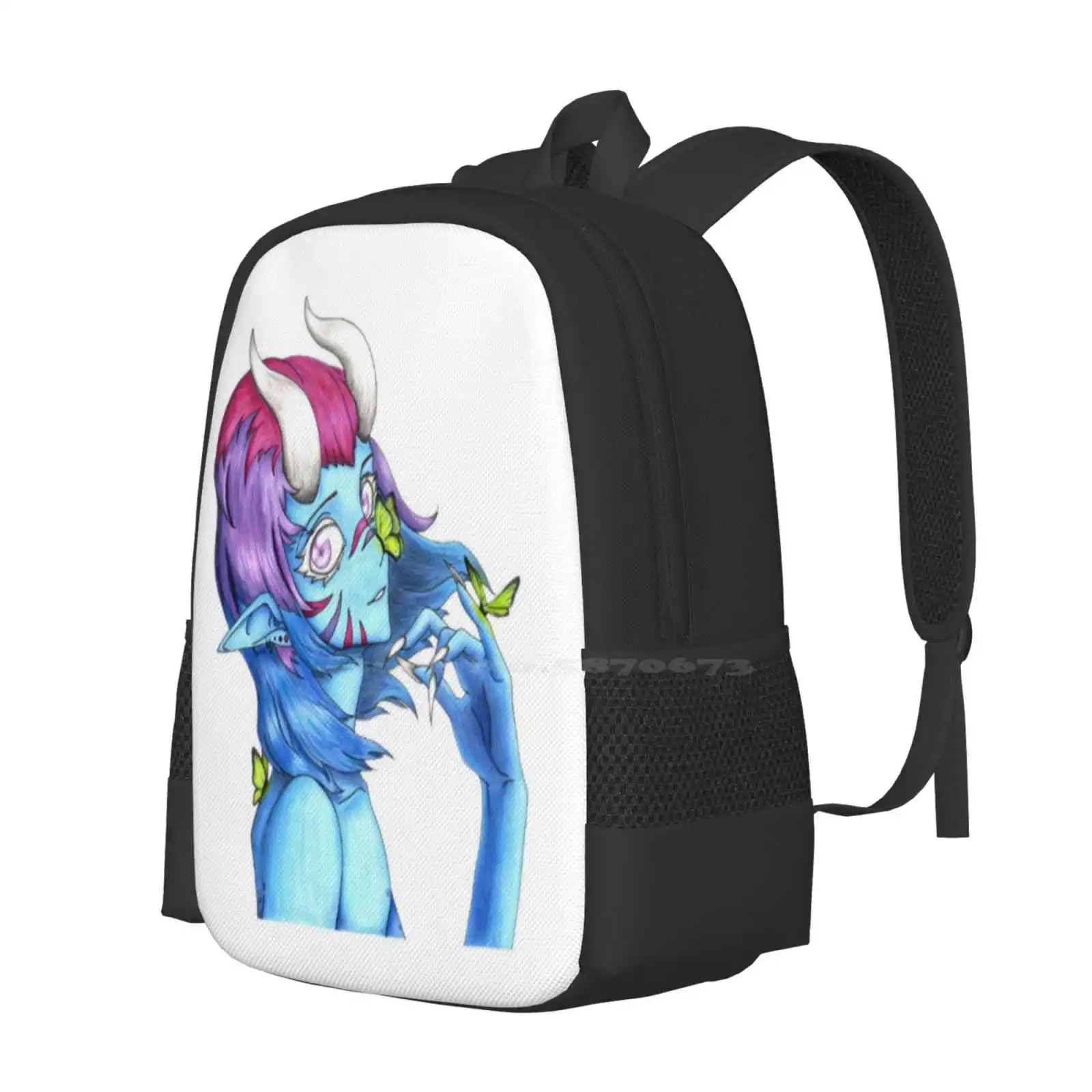 Beautiful Blue Alien Hot Sale Schoolbag Backpack Fashion Bags Alien Oc Green Butterfly Androgynous Horns Blue Creature