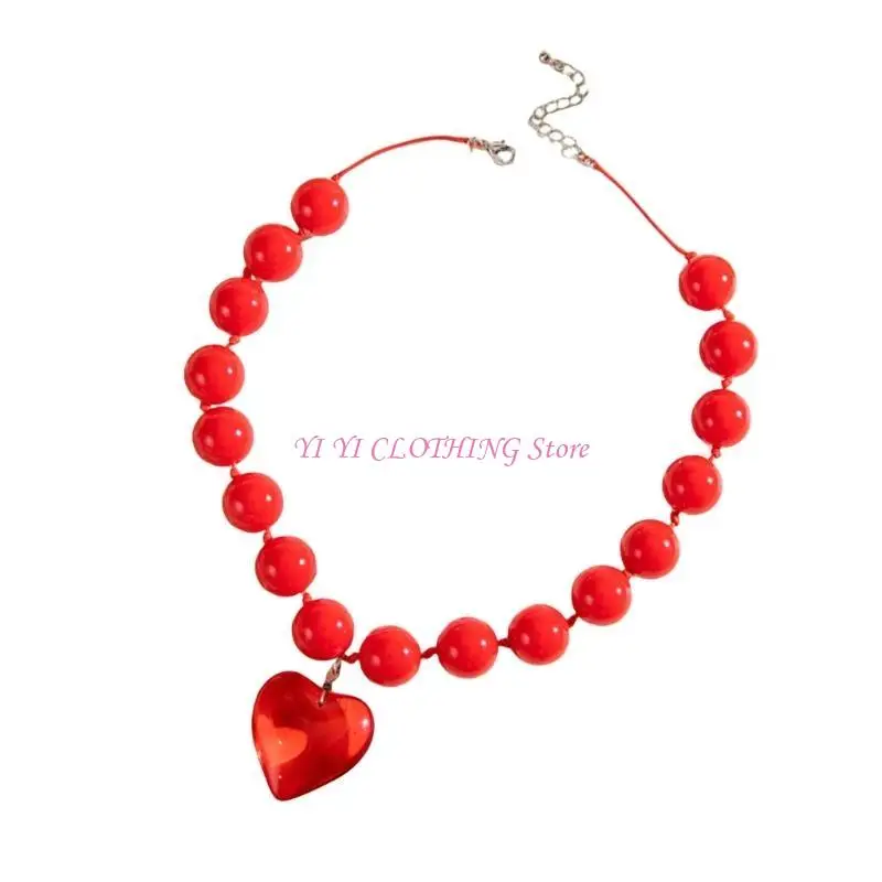 N5KF Versatile Heart Pendant Necklace Beaded Choker Enhancing Your Look Effortlessly