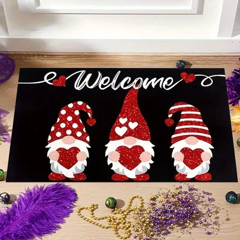 Valentinstag Liebe Herz Gnome Fußmatte rutschfeste Teppiche für Wohnzimmer Schlafzimmer Küche Matte maschinenwaschbar Home Decor Teppich