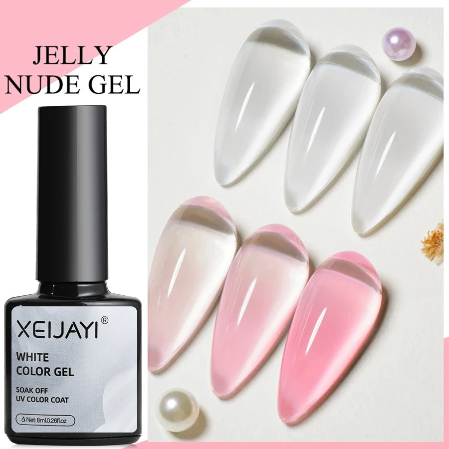2개/세트 젤리 젤 네일 폴리쉬 아이스 클리어 & 핑크 크리스탈 젤리 젤 퀵 익스텐션 네일 젤 바니쉬 쏙 오프 UV LED 젤 네일용
