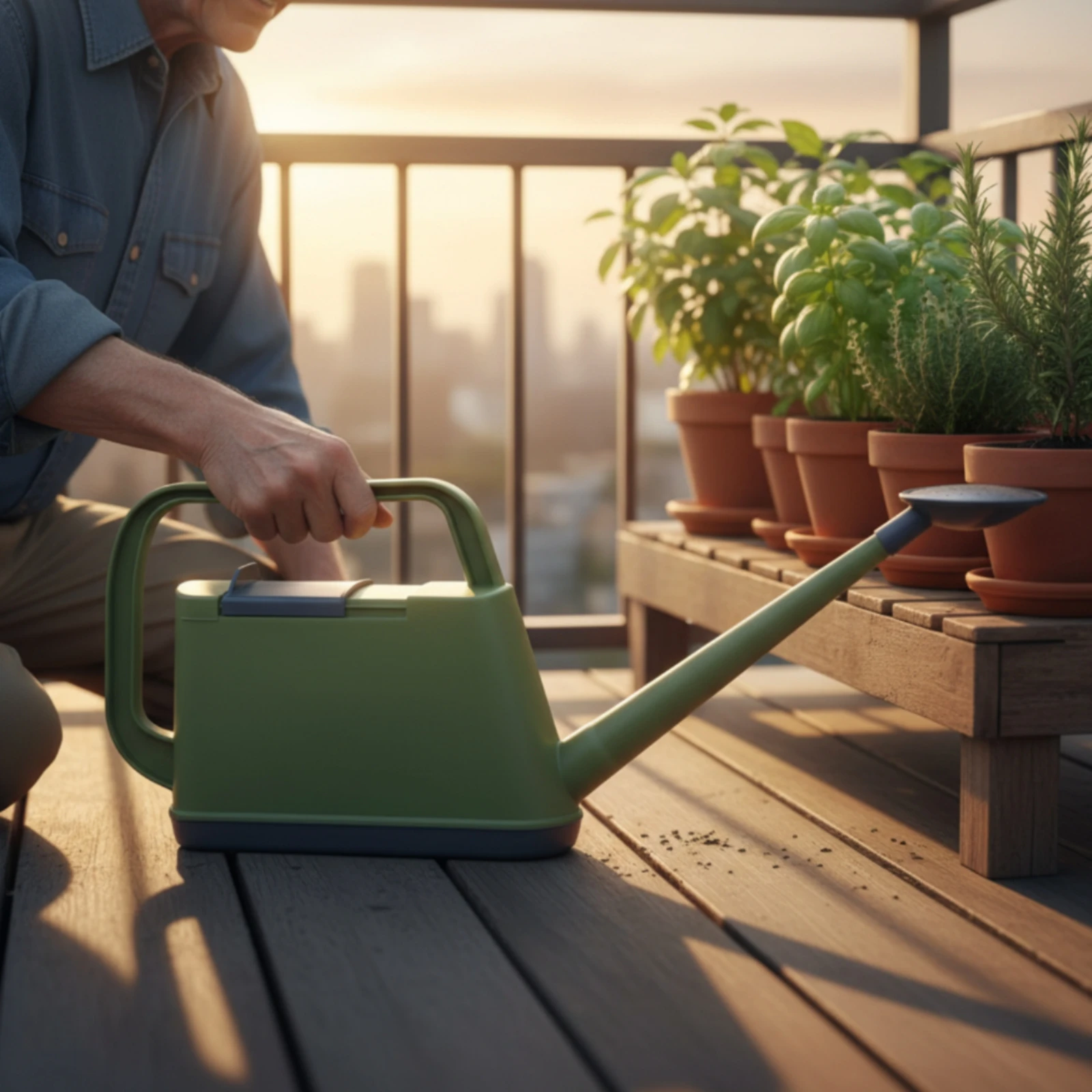 Plastic Watering Can Integrated Handle Long Spout Watering Can Flat Base Lightweight view 5