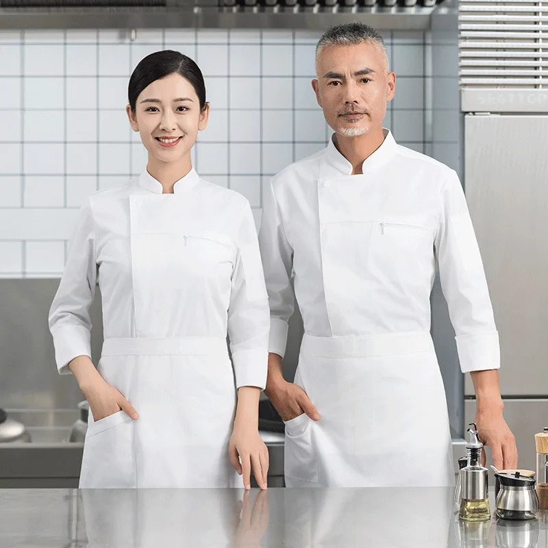 Tuta da cuoco di fascia alta per hotel Maniche lunghe da uomo e da donna Autunno e inverno Cucina Cottura Uniforme da cuoco Piatto caldo Colore puro Thi