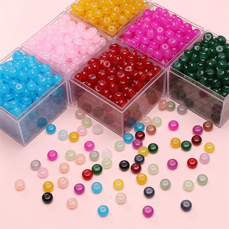 50pcs 6mm Glass Jelly Solid Color Imitation Jade Round Beads Loose Beads DIY Handmade Necklace Bracelet Beads Jewelry Accessorie