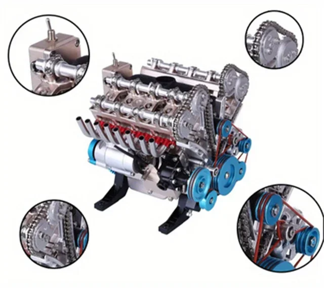 For DUKE BEAR HOME Teching V8 Mechanical Metal Assembly DIY Car Engine Model Kit 500+Pcs Educational Experiment Toy