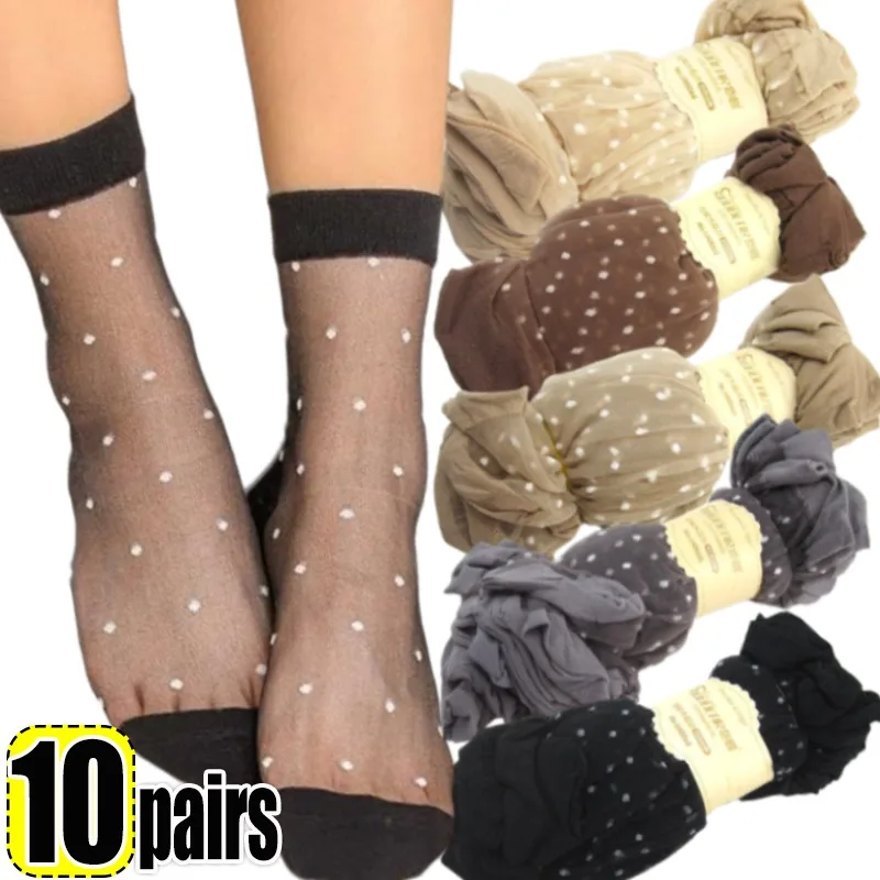 

5-10pairs/lots Skin Color Dot Transparent Socks Thin Women Crystal Silk Socks Nylon Fashion Ladies Summer Short Ankle Silk Sock