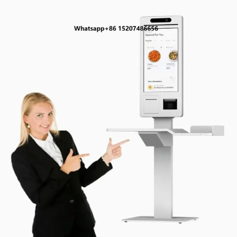 Floor Standing Smart Self-Service Kiosk with Tray Table for Retail Supermarket Grocery Stores