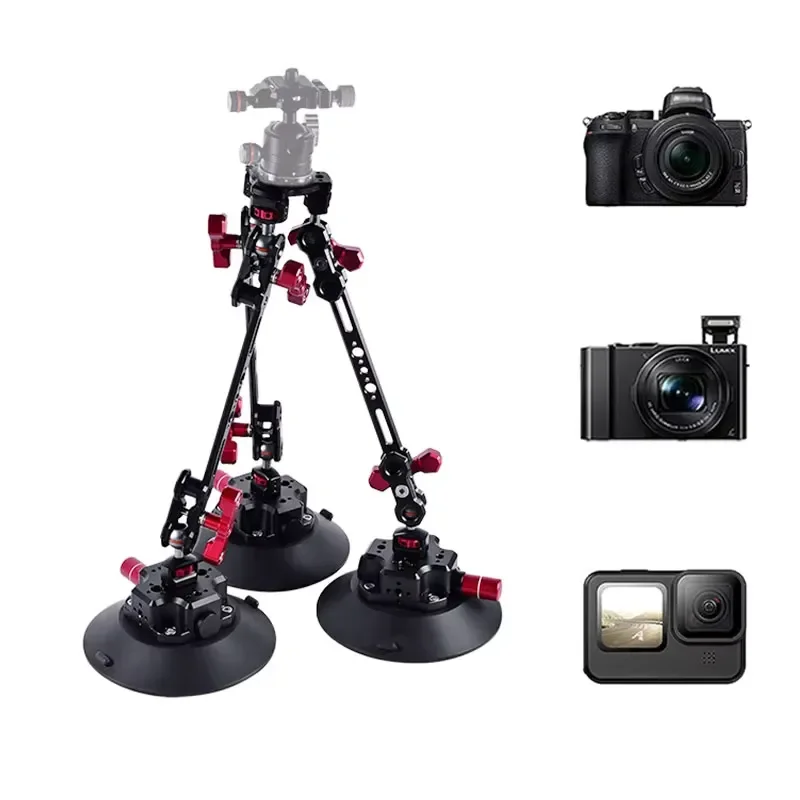 4.5 Inch Triple Suction Cup Base Camera Stabilizer Magic Arm Kit Professional Adjustable Aluminum 360 Degree Rotation Fast