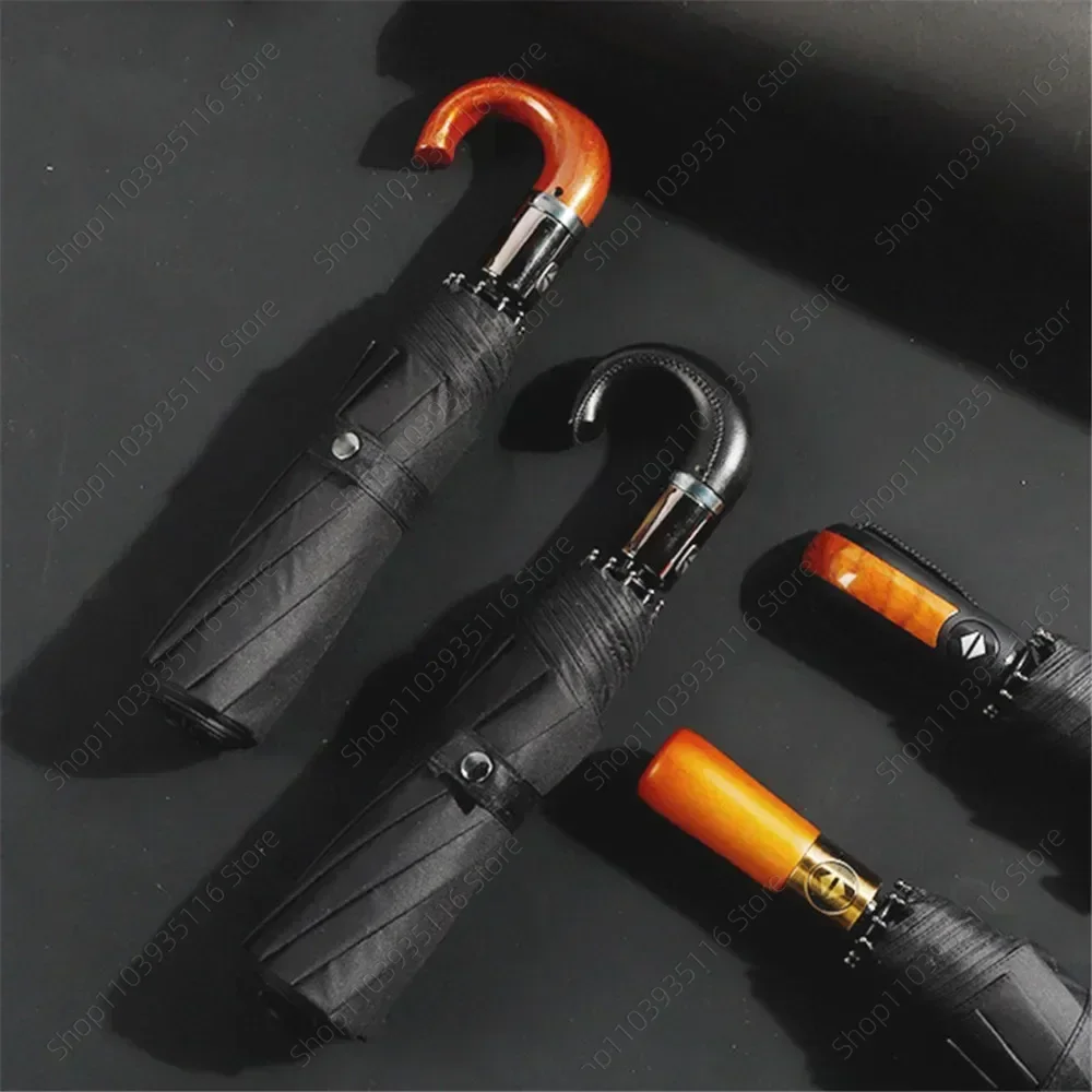 

Umbrella Windproof British Style Automatic Rain Wood Handle Business Men's Gift Large Women 3Fold Quality Male Parasol Modern