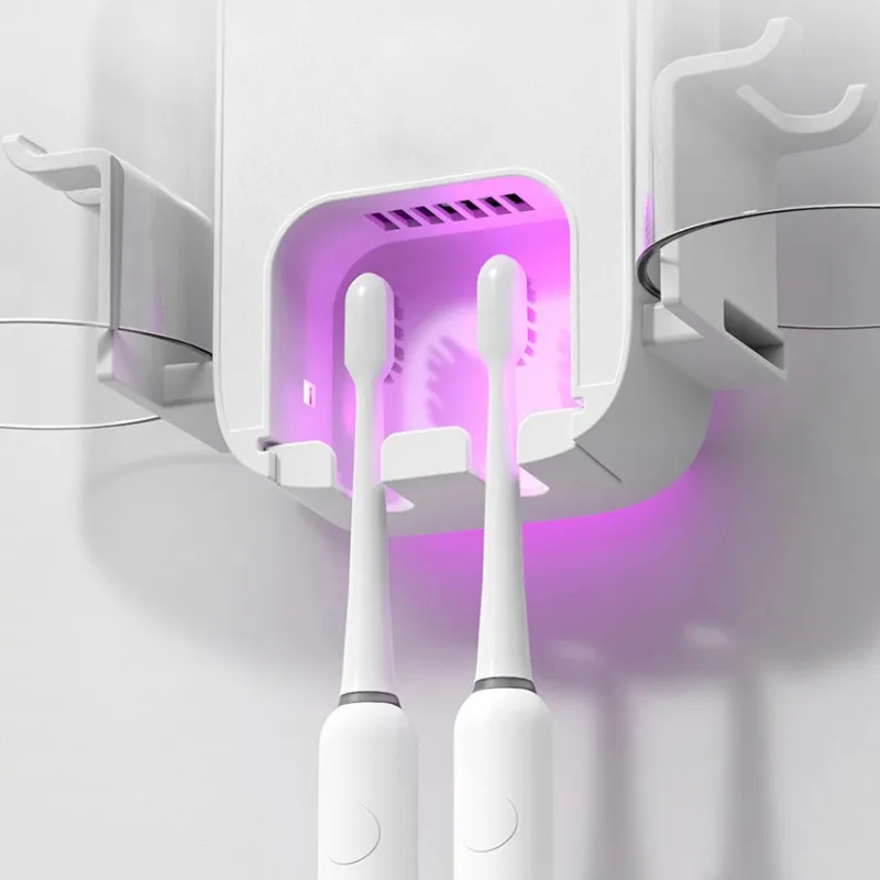 【passione-】uv-sterilizer-with-dual-washable-cups-toothbrush-holder-wall-mounting-no-drilling-needed-white-design
