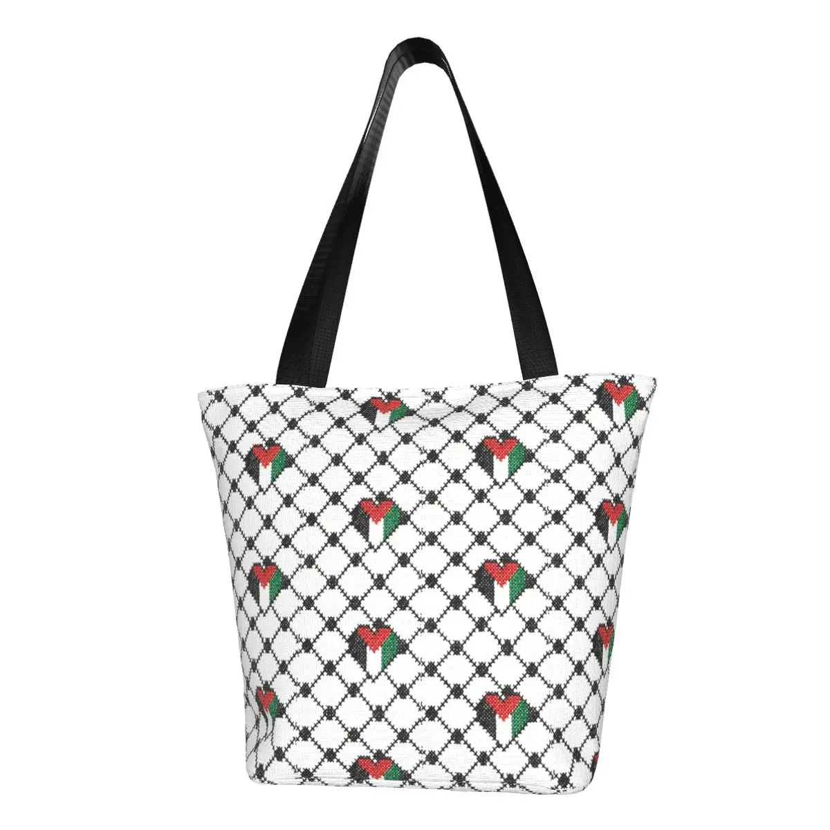 Stylish Woman Heart Palestine Flag Keffiyeh Top Handle Bag With Zipper Palestinian Hatta Kufiya Accessories Handbag Tote Bags