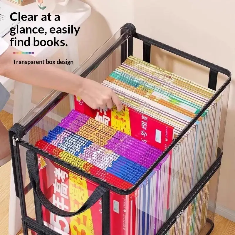 Große Faltbare Aufbewahrungsbox für Studentenwohnheime und Klassenzimmer Transparente Wasserdichte Bücherbox für Zuhause – Detail 2
