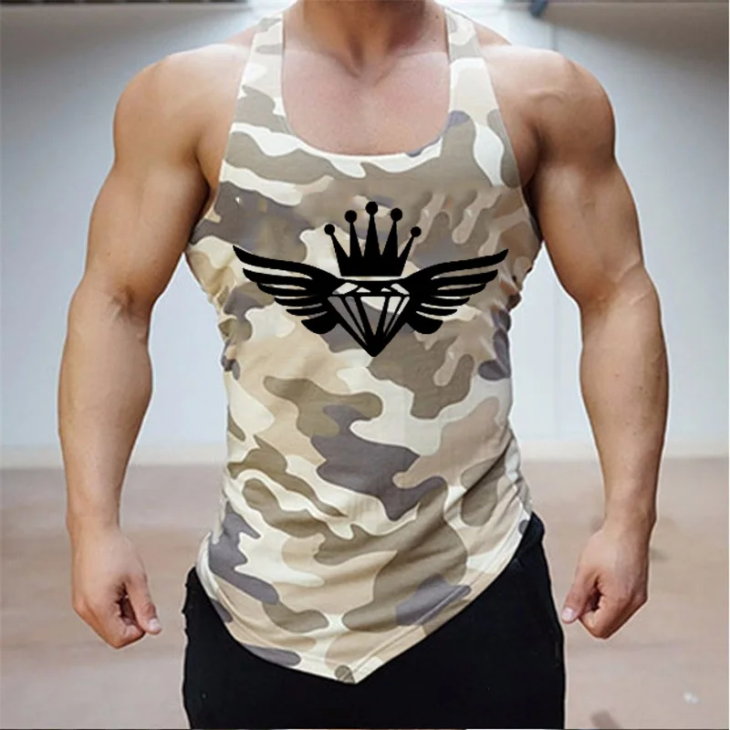 Brand fitness abbigliamento uomo nuova estate camouflage senza maniche running sports leisure vest felpa in cotone sciolto da uomo