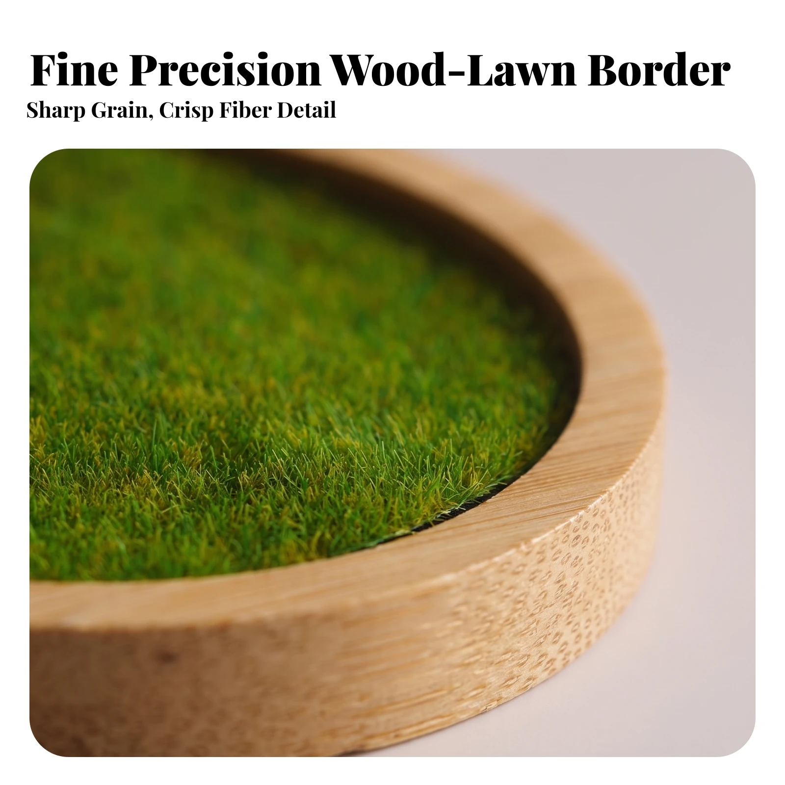 Miniature Base Handmade-Look Miniature Display Tray with Wooden Rim Round Scene Tray with Grass Surface Slim
