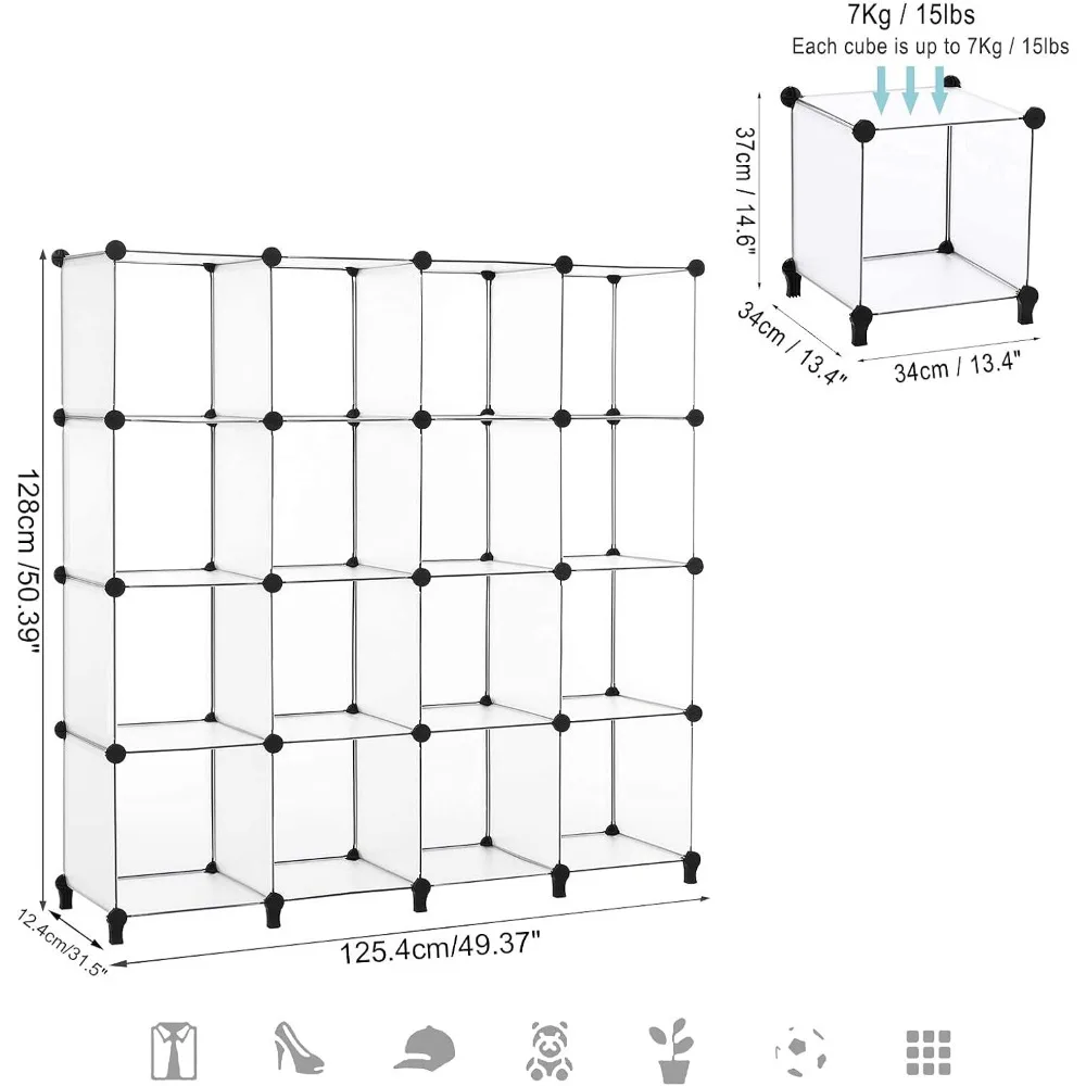 Cubo Organizador De Armazenamento Para Crianças, Prateleira De Livros Brancos, Armário DIY, Estante, Mobília Da Sala De Estar, 16 Cubos