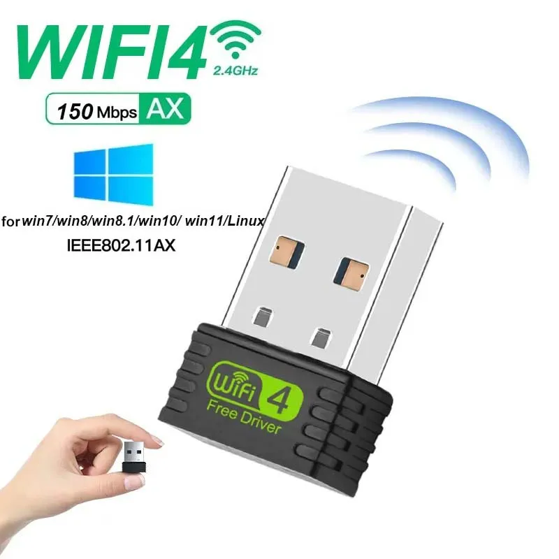 Kartu jaringan nirkabel 2.4GHz 150Mbps, adaptor 4 USB gratis Drive USB Ethernet WIFI Dongle Lan kartu penerima untuk PC Laptop