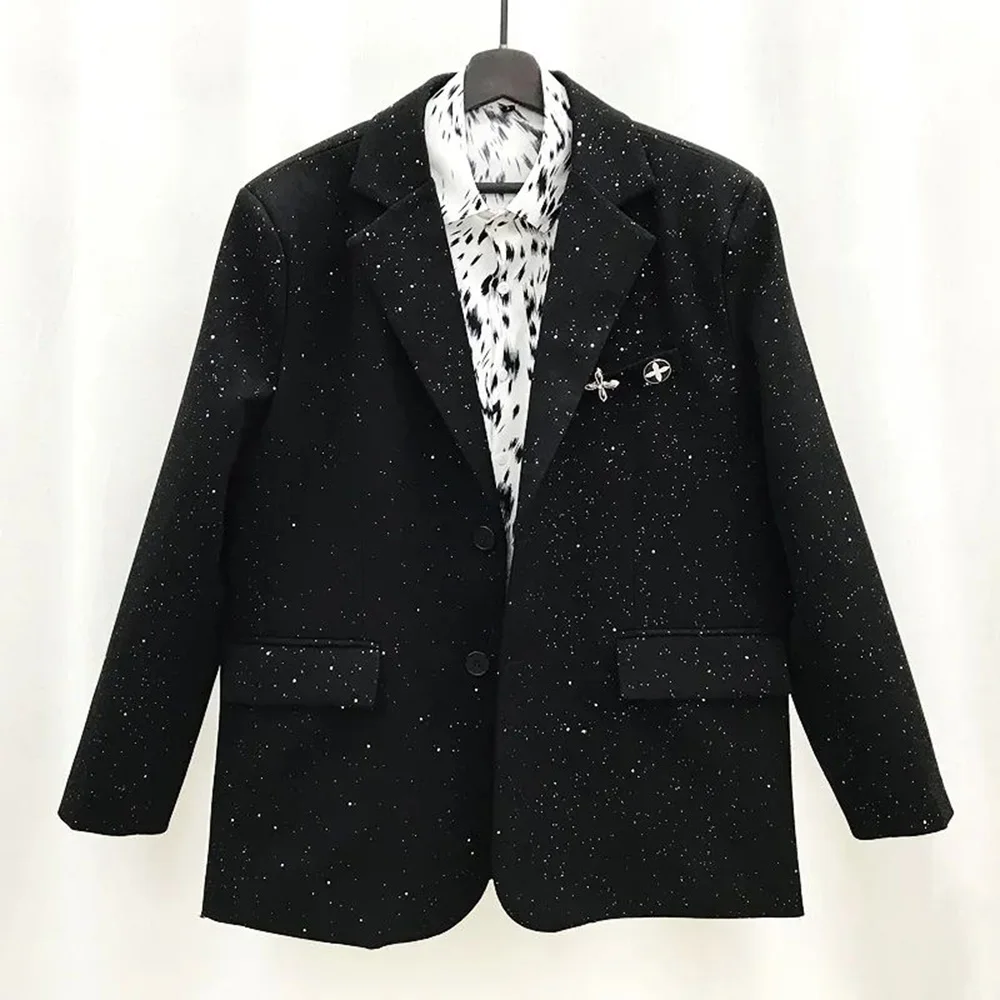 

Mens Suit Sequins British Style Jacket Spring Fashion Streetwear Temperament Campus Harajuku Long-Sleeve Top Men'S Clothing 2024