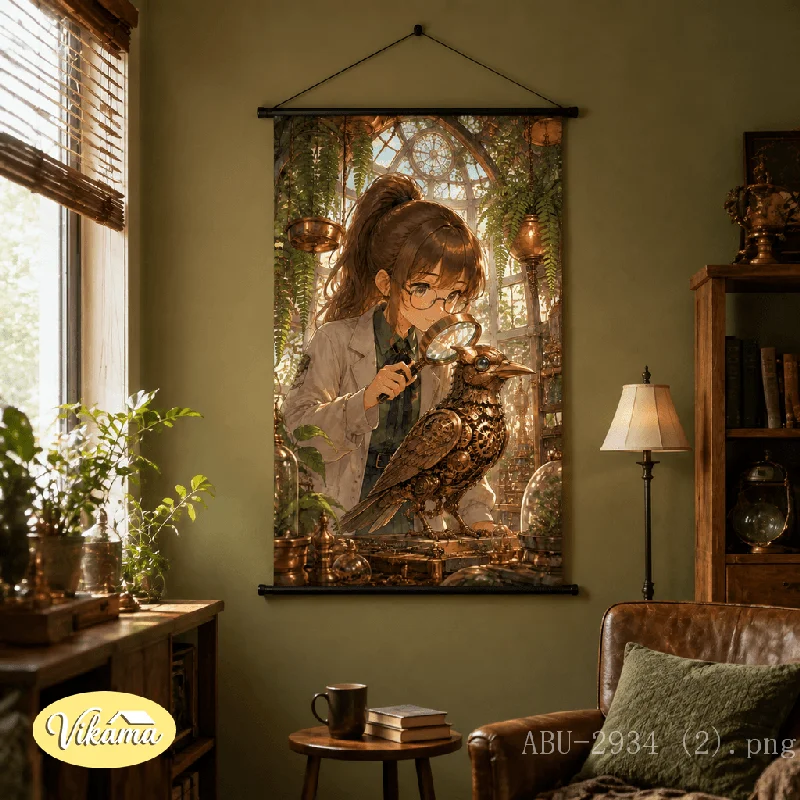 VIKAMA Cottagecore Anime Girl Tapestry Wall Hanging Sunflower Garden Steampunk Gear Wall Art for Bedroom Living Room Dorm Home