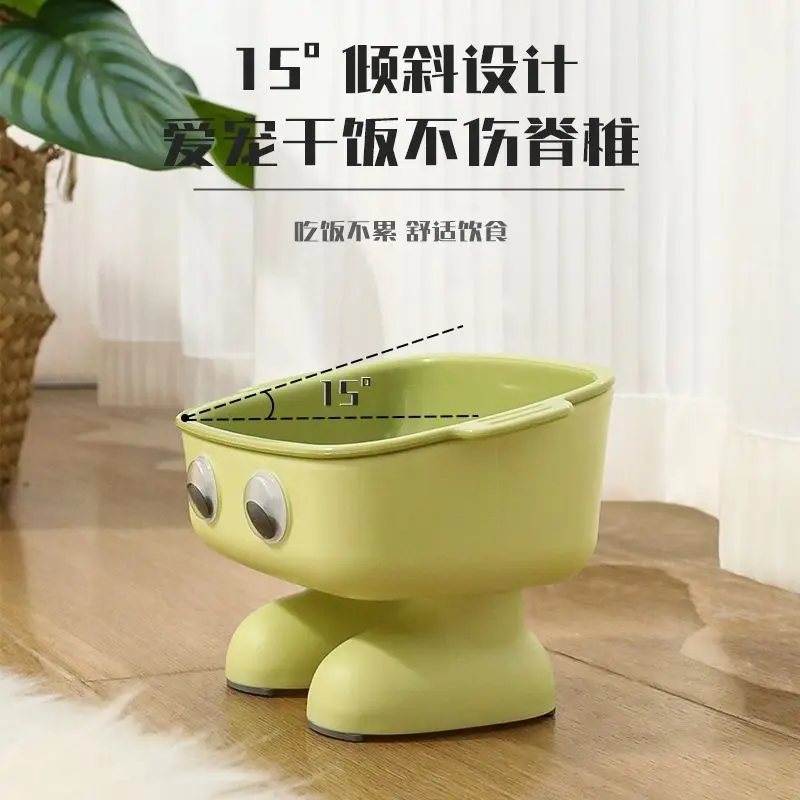 Pet Cat Rice Bowl Diet Water and Food Integrated Robot Anti-knock Neck Protection and Anti-cat High Foot Diagonal Mouth Bowl