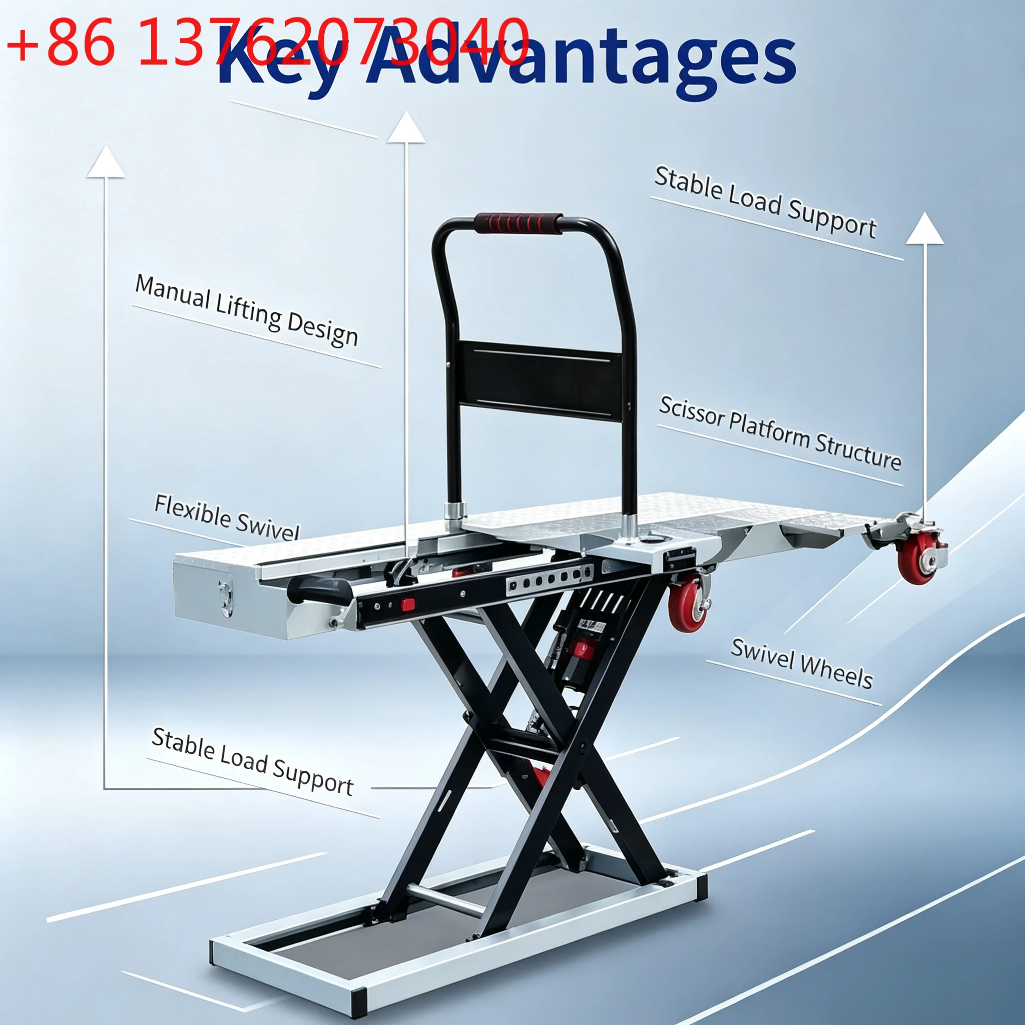 Hydraulic Scissor Electric Lifting Platform Trolley, Heavy Duty Flatbed Cargo Cart for Warehouse Truck Loading Unloading Work