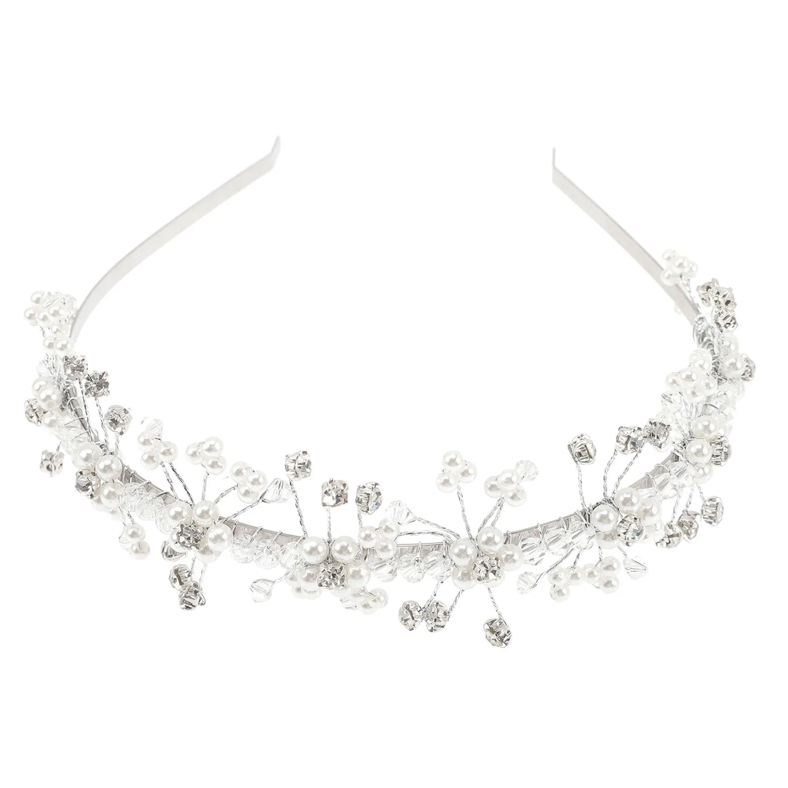 

Повязка на голову, аксессуары для волос для девочек, головной убор с белым жемчугом и кристаллами для девочек, свадебная корона, выпускной вечер, фестиваль