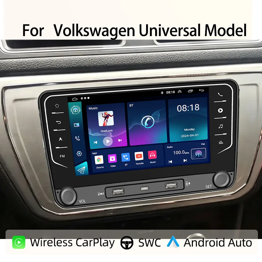 7“Android Car Radio For Volkswagen Universal Model CarPlay Android Auto GPS Nav Bluetooth Steering Control
