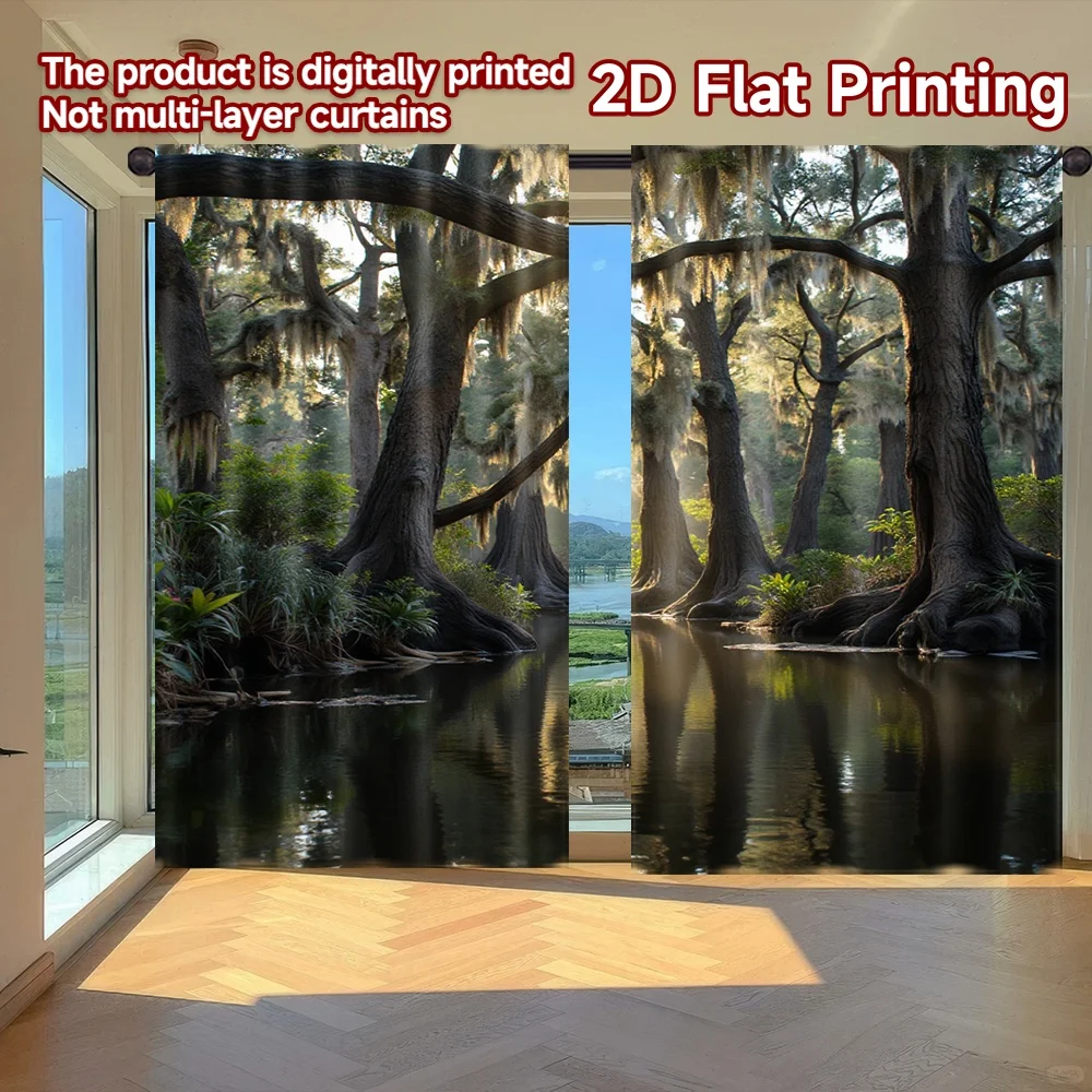 2D flat printing 2pcs Curtain Sunlit Forest Stream(3) Digital Printed Polyester Drapes Seasonal Party & Holiday Decor Perfect