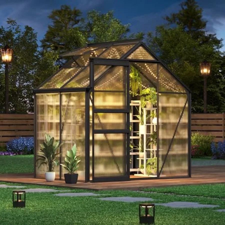 

Теплица 6x4 фута (1,8x1,2 м) из поликарбоната с прочным алюминиевым каркасом и комплектом основания, зеленая, с двойными УФ-защитными панелями 4 мм, 5 шт.