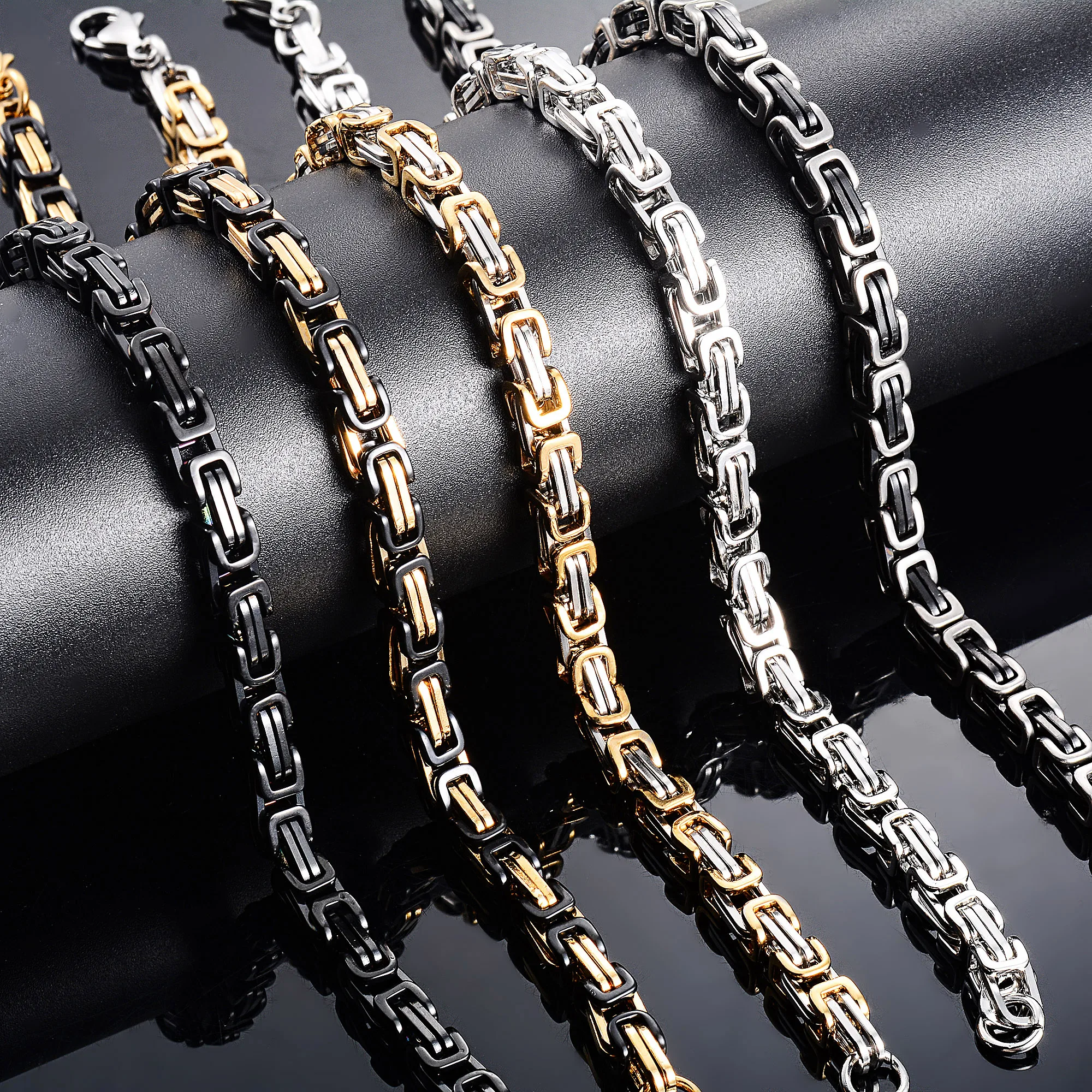 VIntage Stainless Steel Byzantine Bracelet for Men Chunky Punk Hand Chain Hip Hop Boy Anklet Wristband Metal Jewelry 5mm 23cm