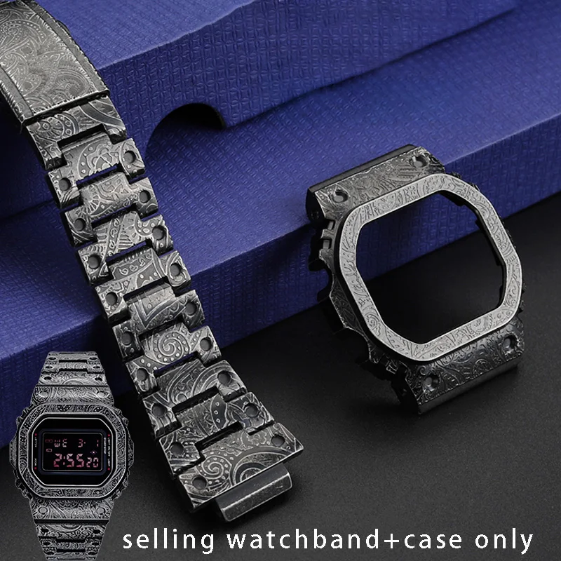 Винтажный ремешок для часов и чехол для Casio DW5600 DW5610 B5000, модифицированный винтажный чехол с цветком пейсли и кешью, ремешок для часов, браслет