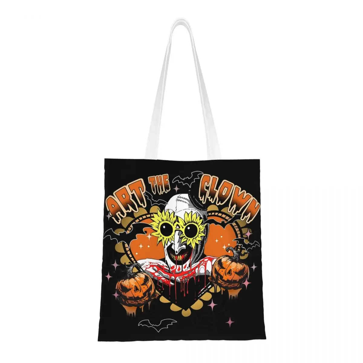 Custom Clown Happy Holliday Halloween Terrifiers Shopping Canvas Bag Women Washable Grocery Shopper Tote Bags