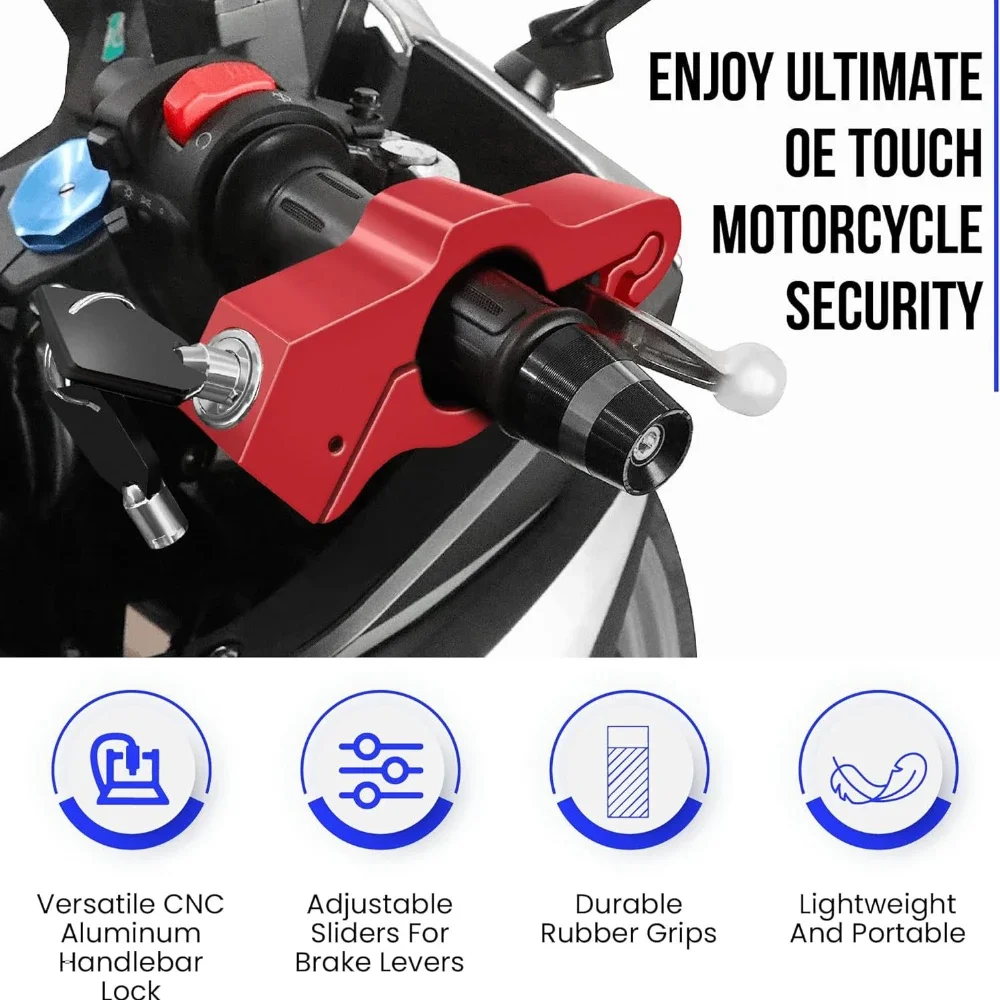 Solid Motorcycle Handlebar Brake Lever Anti-Theft Lock Pull Rod Security Lock for ATV Dirt Street Bike Safety