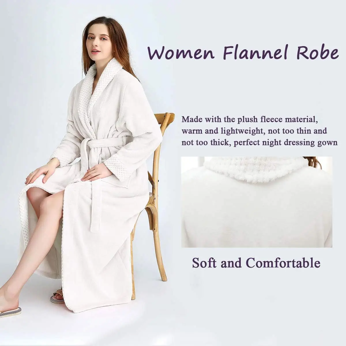 Long Bath Robe for Womens Plush Soft Fleece Bathrobes Nightgown Ladies Pajamas Sleepwear Housecoat Nightdress Lounge Wear