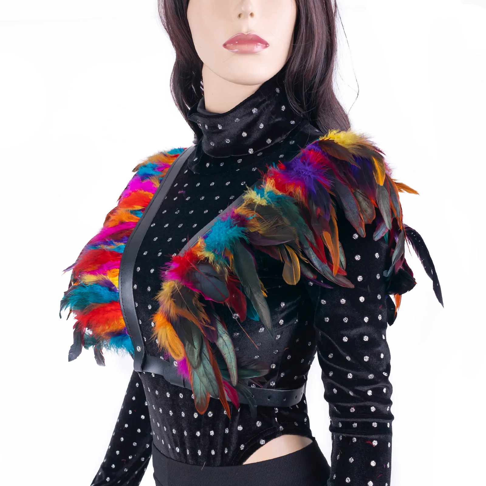 Selendang Korset Wanita dengan Bulu dan Kulit untuk Pesta Klub Malam dan Pertunjukan, Pakaian dan Aksesoris