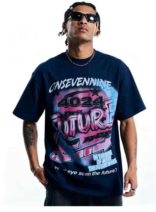 2026 Onesevenine Men's Cotton T-shirt Short Sleeve Retro Streetwear Vintage Direct Print Brand Logo Summer Casual round Neck Tee