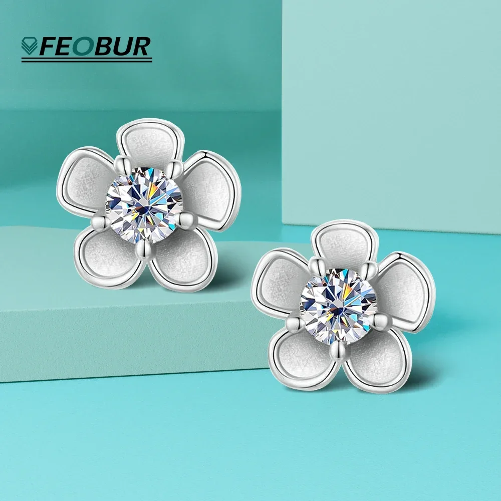 

0.1ct Moissanite Screw Back Earrings Elegant Sakura Design 925 Sterling Silver Stud Earrings for Women Wedding Jewelry Gifts