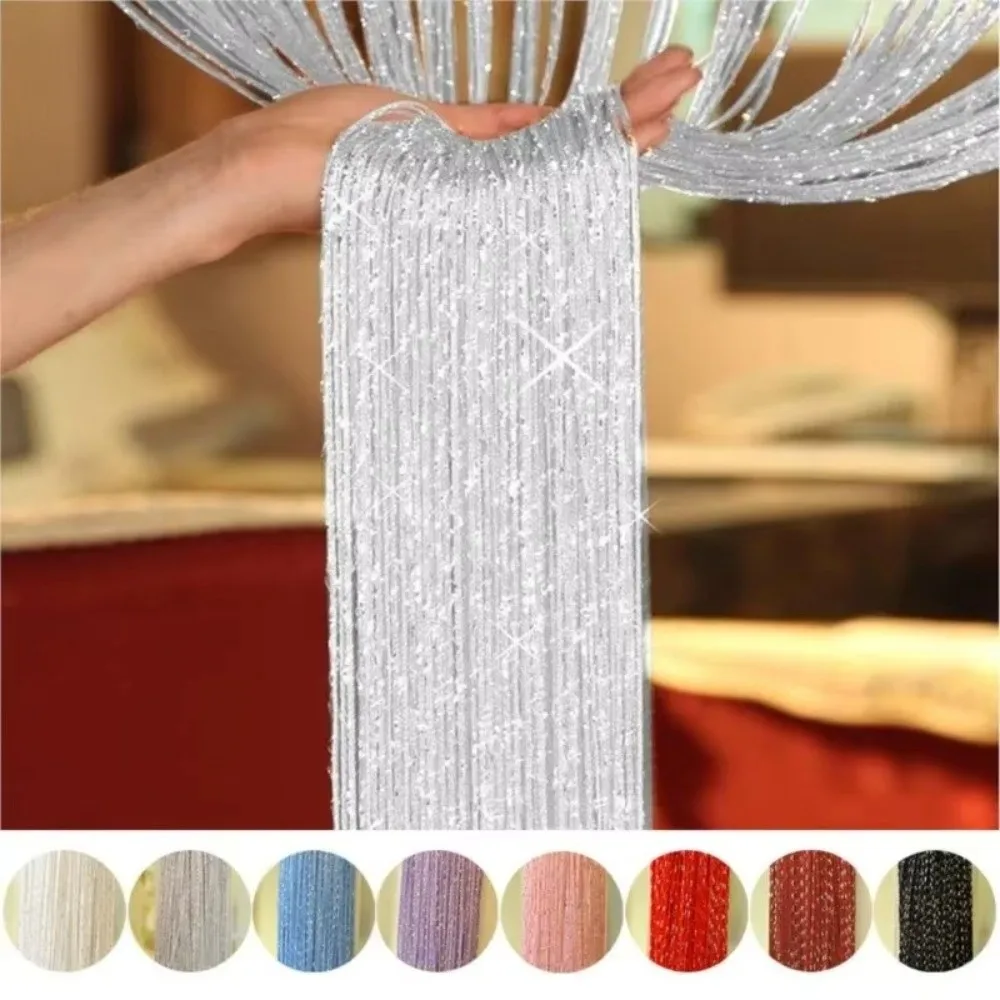New 100x200cm Door String Curtain Glitter Shiny String Curtain Flash Line Straight Line Tassel Curtain Window