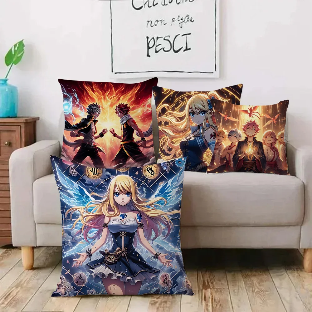 

Anime Pillow Covers Cartoon FAIRY TAIL Sofa Decorative Home Double-sided Printing Short Plush Cute Cushion Cover