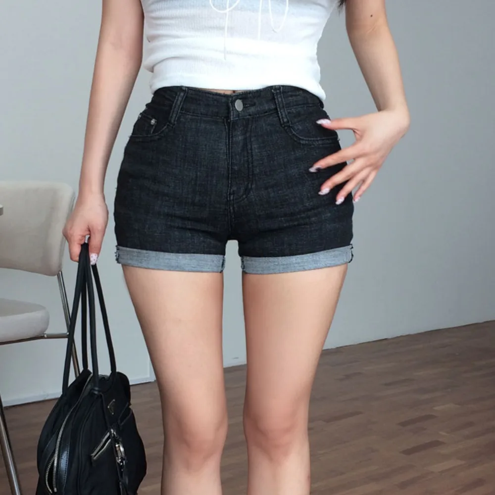 Pantaloni sexy per il potenziamento dell'anca slim fit Vita alta in cotone elasticizzato Denim orts Summer Faion Ladies Trendy con risvolto Ultra ort Hot...