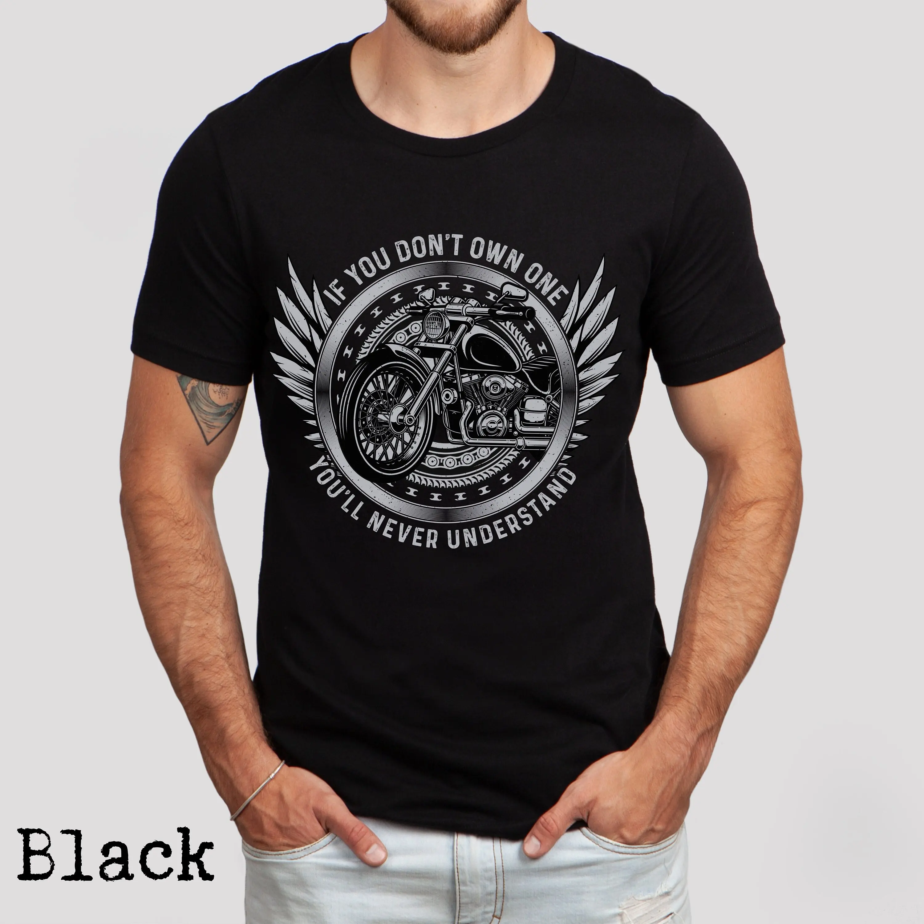 

Classic Motorcycle Cotton T-Shirt for Men Bold Rider Graphic Short Sleeve Tee