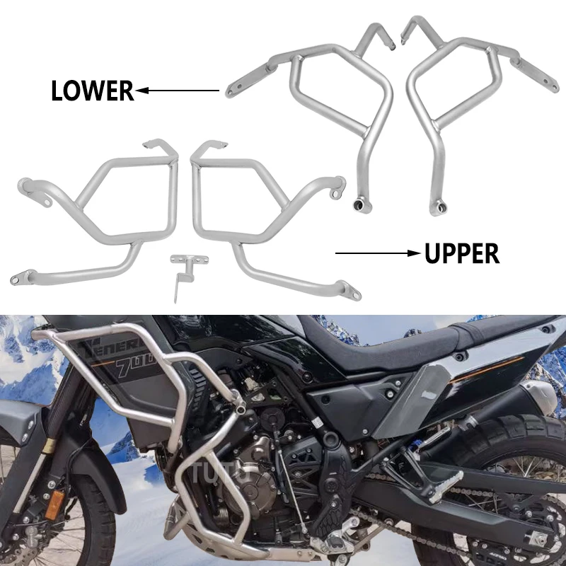 

Stainless steel Upper&Lower Crash Bar Engine Guard Bumper Protector For Yamaha Tenere 700 Tenere700 2019 2020 2021 2022 2023