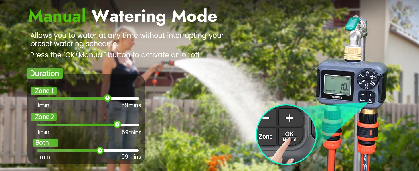 Dual Outlets Smart Irrigation Bewässerungssystem Automatischer Wassertimer Sprinkler Wasserhahn Schlauch Programmierer für Garten im Freien – Detail 3
