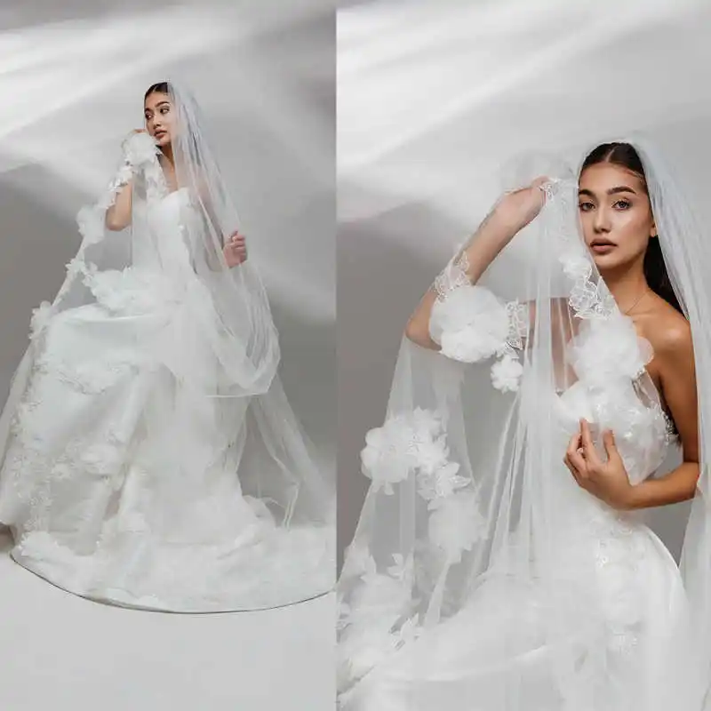 

Graceful Wedding Veil Cathedral Lace Sequins Appliques One-Layer With Comb 300cm Length 300cm Width Bridal Veil Customized