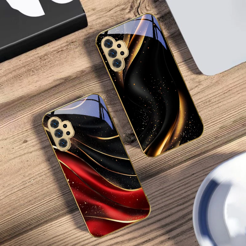 خطوط هندسية عالية الجودة لهاتف سامسونج A 31 32 33 34 35 14 15 13 16 25 26 50 51 52 53 54 55 56 70 71 72 73 حافظة هاتف زجاجية ذهبية