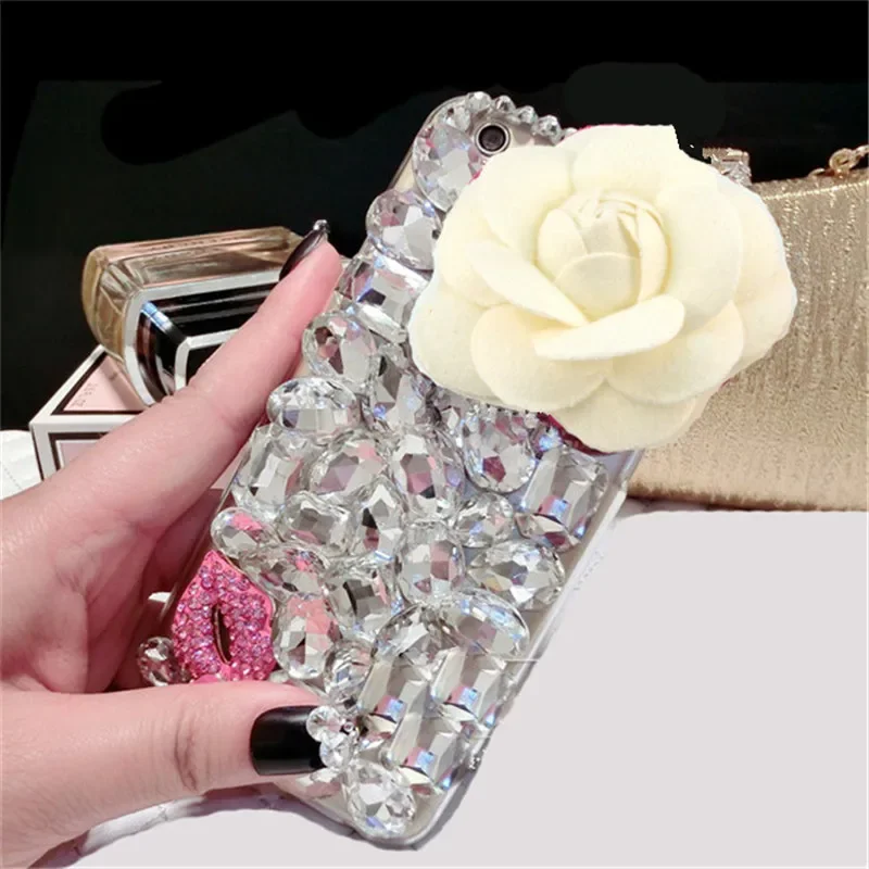 Bling Rhinestone Crystal Diamond Jewelry Flower Soft Phone Case Cover for iPhone 16Plus, 14 13, 12, Mini, 15 Pro Max, 7, 8 Plus