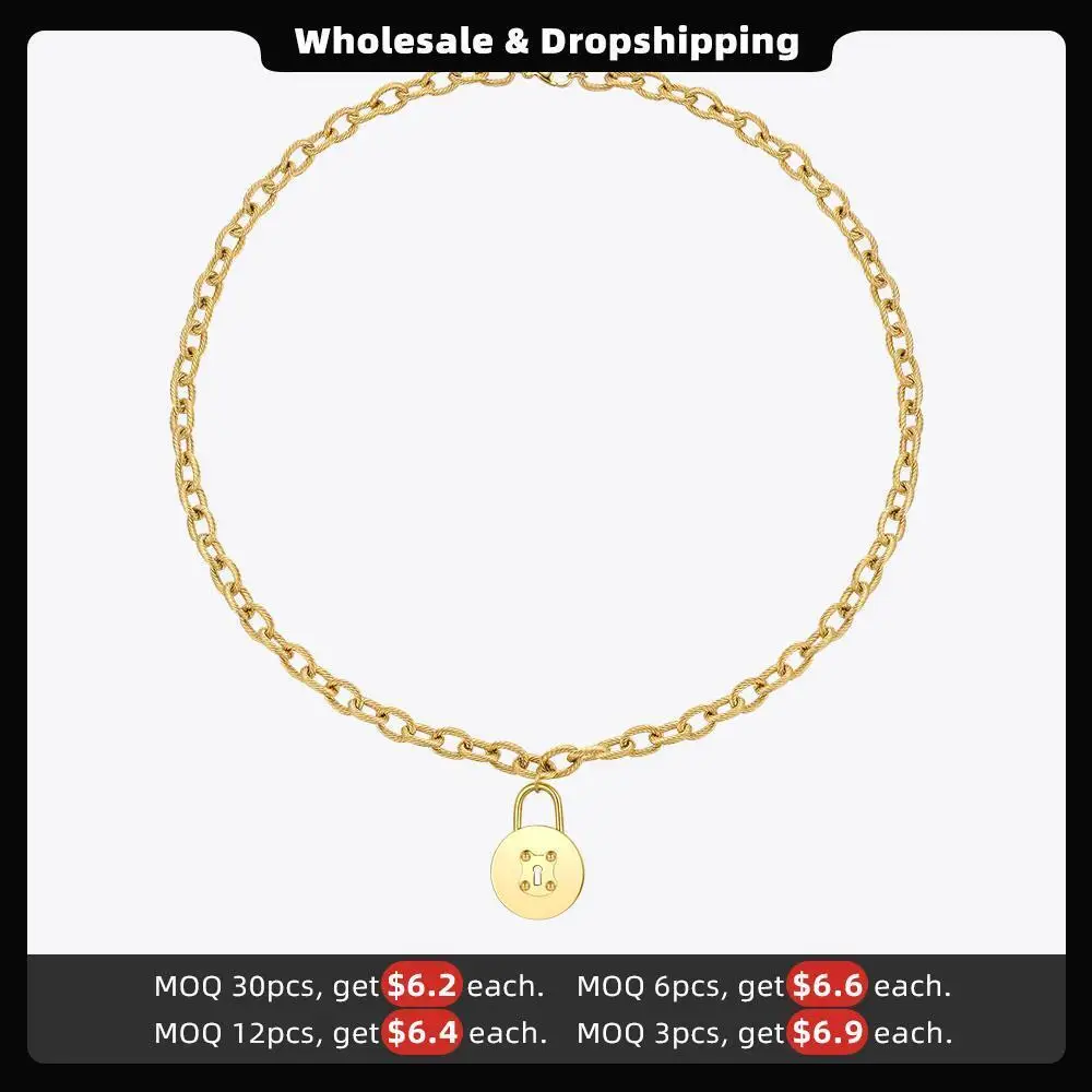 ENFASHION Goth Lock Pendant Necklace For Women Stainless Steel Gold Color Choker Chain Necklace Collier Fashion Jewelry P213203